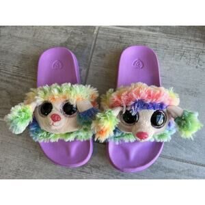TY Rainbow Poodle Slides Purple Flip Flops Slippers Girls Toddler Small 11-13